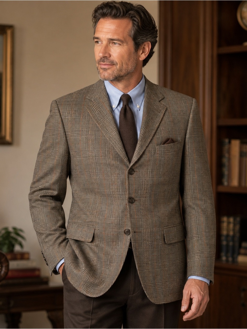 Stafford Men’s Brown Glen Plaid 100% Wool Sport Coat Blazer 42R 3 Button Classic